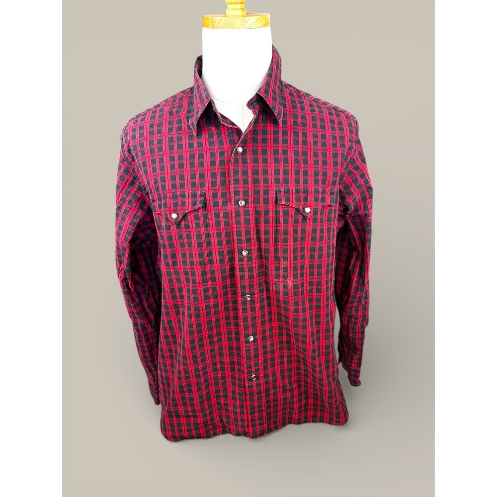 Polo by Ralph Lauren VTGE Classic Western Plaid Snap Front Shirt XL Red Black